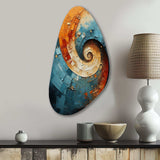 Orange Teal Abstract Spirals I - Asymmetric Metal Wall Art