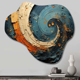 Orange Teal Abstract Spirals II - Asymmetric Metal Wall Art