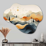 Teal Orange Line Art Landscape - Asymmetric Metal Wall Art