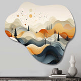 Teal Orange Line Art Landscape - Asymmetric Metal Wall Art