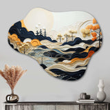 Grey Orange Line Art Landscape - Asymmetric Metal Wall Art