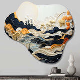 Grey Orange Line Art Landscape - Asymmetric Metal Wall Art