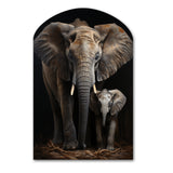 Elephant Familly In Black And White - Asymmetric Metal Wall Art