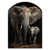 Elephant Familly In Black And White - Asymmetric Metal Wall Art