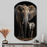 Elephant Familly In Black And White - Asymmetric Metal Wall Art