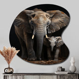 Elephant Familly In Black And White - Asymmetric Metal Wall Art