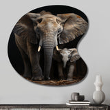 Elephant Familly In Black And White - Asymmetric Metal Wall Art