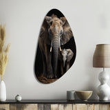 Elephant Familly In Black And White - Asymmetric Metal Wall Art