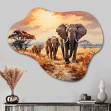 African Elephant Prairies I - Asymmetric Metal Wall Art