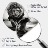 Black And White Lion Running In Africa - Asymmetric Metal Wall Art