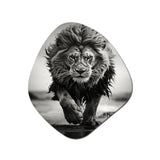 Black And White Lion Running In Africa - Asymmetric Metal Wall Art