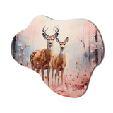 Pink Deer Gentle Wilderness II - Asymmetric Metal Wall Art