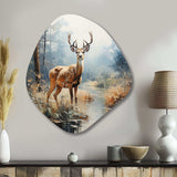 Animal Deer Misty Morning I - Asymmetric Metal Wall Art