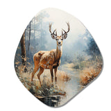 Animal Deer Misty Morning I - Asymmetric Metal Wall Art