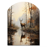 Animal Deer Misty Morning II - Asymmetric Metal Wall Art