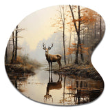 Animal Deer Misty Morning II - Asymmetric Metal Wall Art