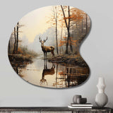 Animal Deer Misty Morning II - Asymmetric Metal Wall Art