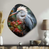 Grey Coral Animal Heron - Asymmetric Metal Wall Art