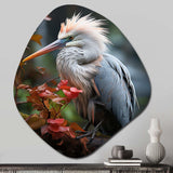 Grey Coral Animal Heron - Asymmetric Metal Wall Art