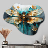 Teal Animal Turquoise Dragonfly Drips I - Asymmetric Metal Wall Art