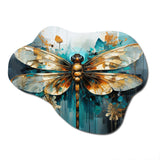 Teal Animal Turquoise Dragonfly Drips I - Asymmetric Metal Wall Art