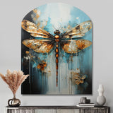 Gold Animal Turquoise Dragonfly Drips - Asymmetric Metal Wall Art