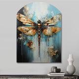 Gold Animal Turquoise Dragonfly Drips - Asymmetric Metal Wall Art