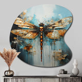 Gold Animal Turquoise Dragonfly Drips - Asymmetric Metal Wall Art