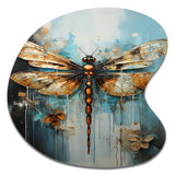 Gold Animal Turquoise Dragonfly Drips - Asymmetric Metal Wall Art