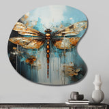 Gold Animal Turquoise Dragonfly Drips - Asymmetric Metal Wall Art