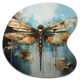 Gold Animal Turquoise Dragonfly Drips - Asymmetric Metal Wall Art