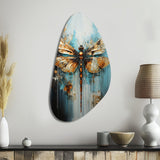 Gold Animal Turquoise Dragonfly Drips - Asymmetric Metal Wall Art