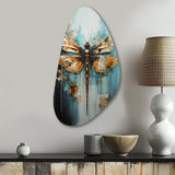 Gold Animal Turquoise Dragonfly Drips - Asymmetric Metal Wall Art