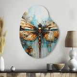 Gold Animal Turquoise Dragonfly Drips - Asymmetric Metal Wall Art