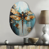 Gold Animal Turquoise Dragonfly Drips - Asymmetric Metal Wall Art