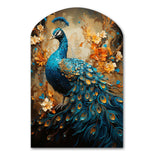 Teal Gold Emerald Peacock Drips - Asymmetric Metal Wall Art