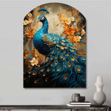 Teal Gold Emerald Peacock Drips - Asymmetric Metal Wall Art