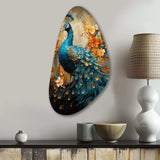 Teal Gold Emerald Peacock Drips - Asymmetric Metal Wall Art