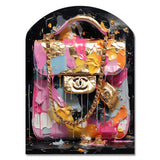 Fashion Bag Couture Pink Gold - Asymmetric Metal Wall Art