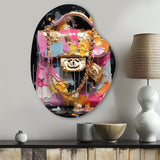 Fashion Bag Couture Pink Gold - Asymmetric Metal Wall Art