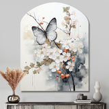 Asian Art White And Grey Butterfly - Asymmetric Metal Wall Art