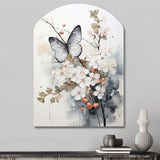 Asian Art White And Grey Butterfly - Asymmetric Metal Wall Art