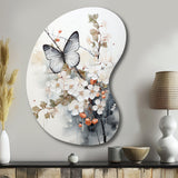 Asian Art White And Grey Butterfly - Asymmetric Metal Wall Art