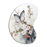 Asian Art White And Grey Butterfly - Asymmetric Metal Wall Art