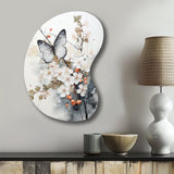 Asian Art White And Grey Butterfly - Asymmetric Metal Wall Art