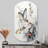 Asian Art White And Grey Butterfly - Asymmetric Metal Wall Art