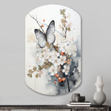 Asian Art White And Grey Butterfly - Asymmetric Metal Wall Art