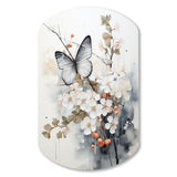 Asian Art White And Grey Butterfly - Asymmetric Metal Wall Art