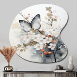 Asian Art White And Grey Butterfly - Asymmetric Metal Wall Art