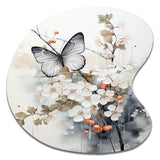 Asian Art White And Grey Butterfly - Asymmetric Metal Wall Art